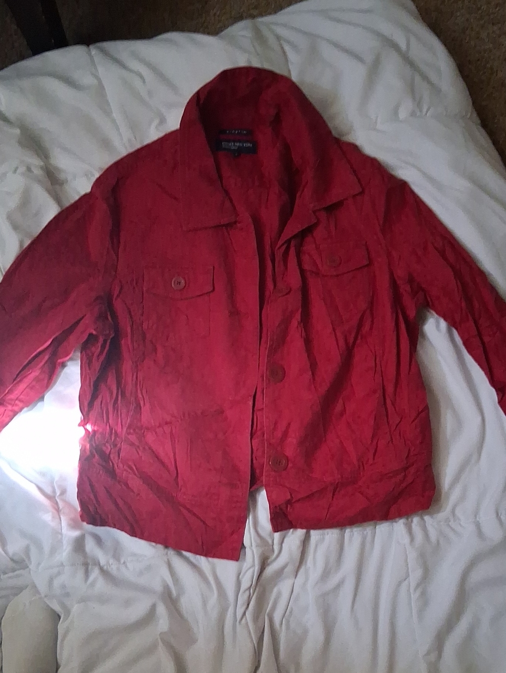 Red Button-Front Utility Jacket